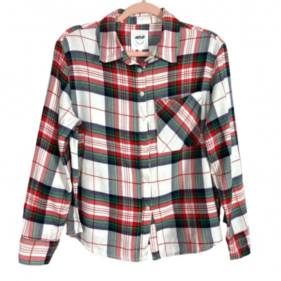 aerie Tops - Aerie Plaid White/Red/Green Button-Up Shirt Size Small NWT